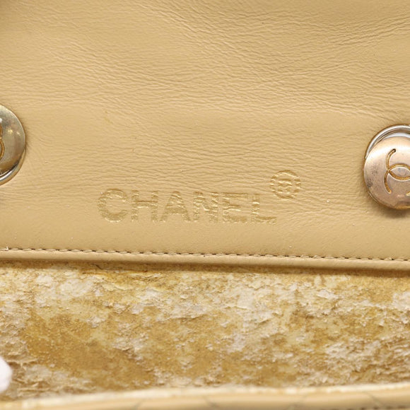 CHANEL Matelasse Chain Shoulder Bag Lamb Skin Beige Gold Tone CC Auth bs37920