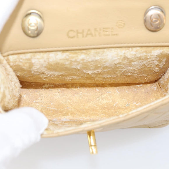 CHANEL Matelasse Chain Shoulder Bag Lamb Skin Beige Gold Tone CC Auth bs37920