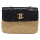 CHANEL Matelasse Chain Shoulder Bag Lamb Skin Beige Gold Tone CC Auth bs37920-2