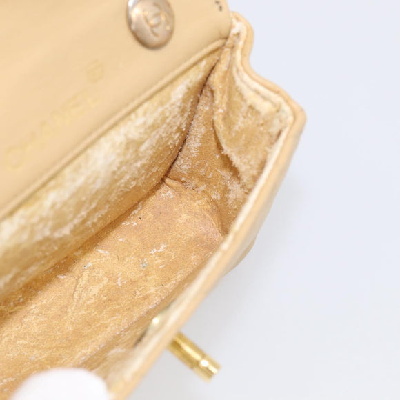 CHANEL Matelasse Chain Shoulder Bag Lamb Skin Beige Gold Tone CC Auth bs37920