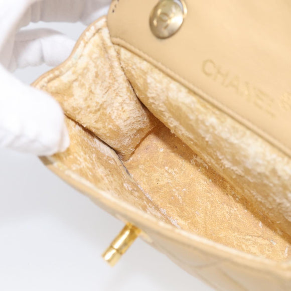 CHANEL Matelasse Chain Shoulder Bag Lamb Skin Beige Gold Tone CC Auth bs37920