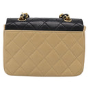 CHANEL Matelasse Chain Shoulder Bag Lamb Skin Beige Gold Tone CC Auth bs37920-3