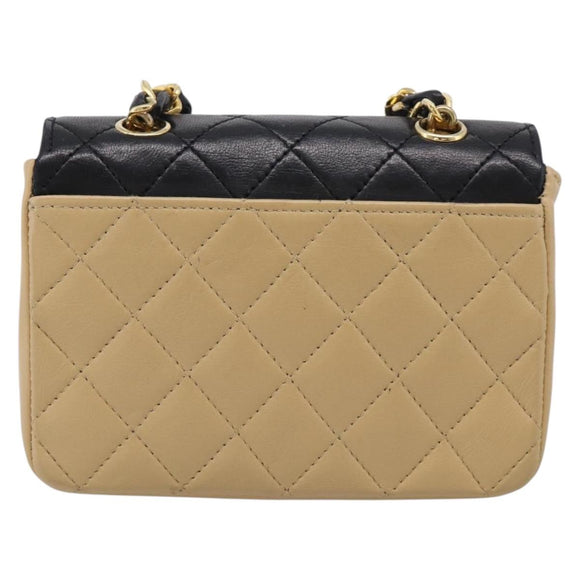 CHANEL Matelasse Chain Shoulder Bag Lamb Skin Beige Gold Tone CC Auth bs37920