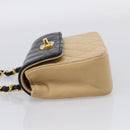 CHANEL Matelasse Chain Shoulder Bag Lamb Skin Beige Gold Tone CC Auth bs37920-4