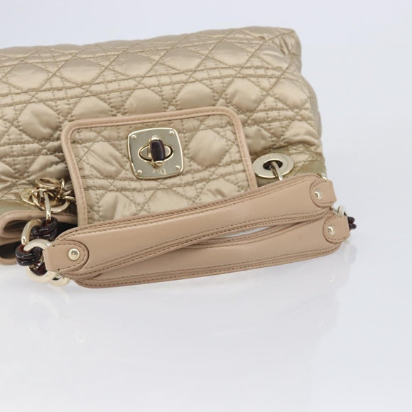 Christian Dior Lady Dior Canage Hand Bag Nylon Beige Gold Auth bs37921A
