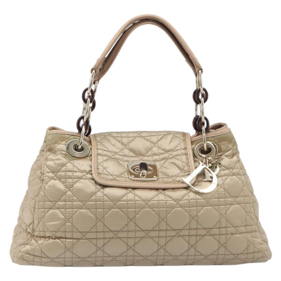 Christian Dior Lady Dior Canage Hand Bag Nylon Beige Gold Auth bs37921A