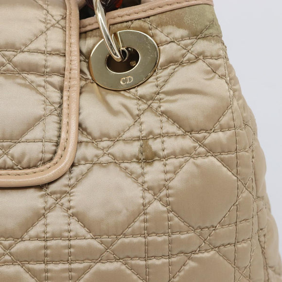Christian Dior Lady Dior Canage Hand Bag Nylon Beige Gold Auth bs37921A