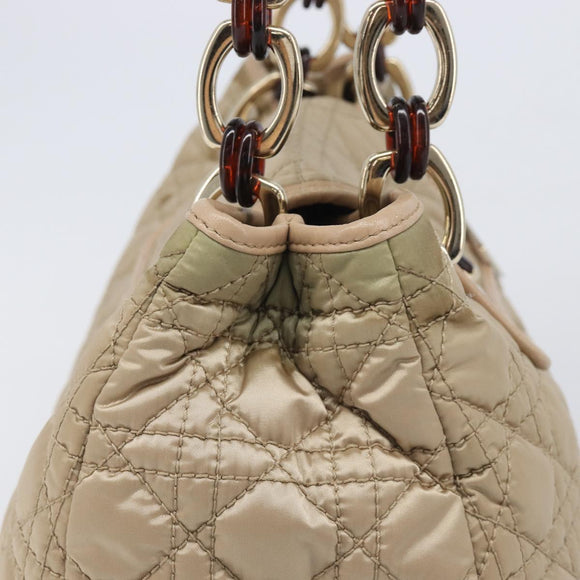 Christian Dior Lady Dior Canage Hand Bag Nylon Beige Gold Auth bs37921A