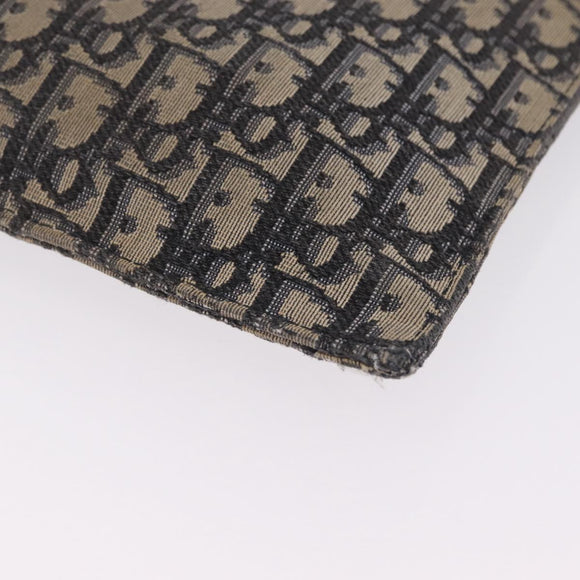 Christian Dior Oblique Clutch Bag Canvas Navy Silver Auth bs37922