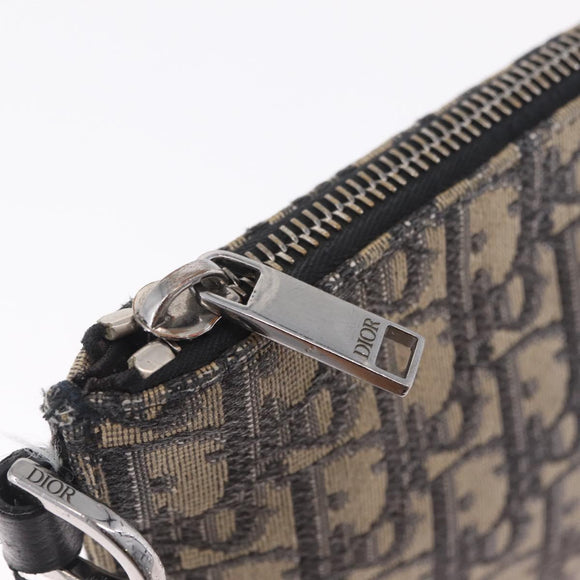 Christian Dior Oblique Clutch Bag Canvas Navy Silver Auth bs37922
