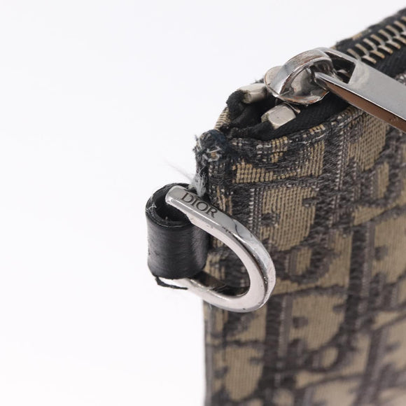 Christian Dior Oblique Clutch Bag Canvas Navy Silver Auth bs37922