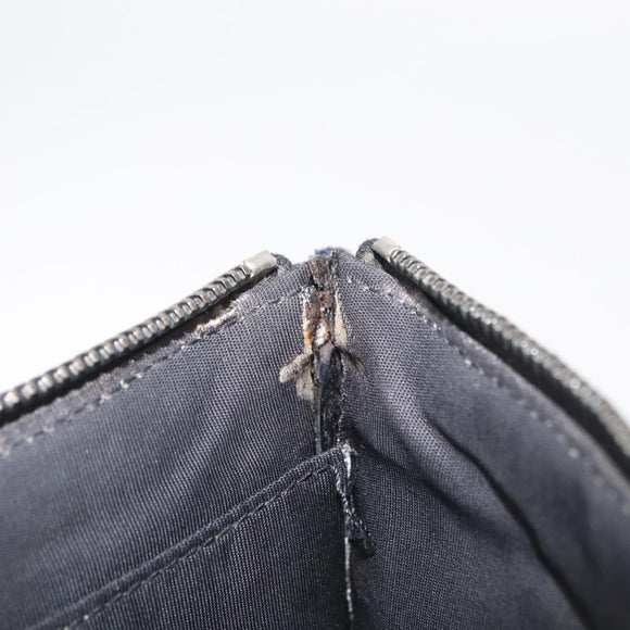 Christian Dior Oblique Clutch Bag Canvas Navy Silver Auth bs37922