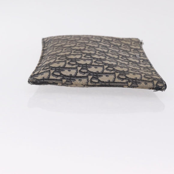 Christian Dior Oblique Clutch Bag Canvas Navy Silver Auth bs37922