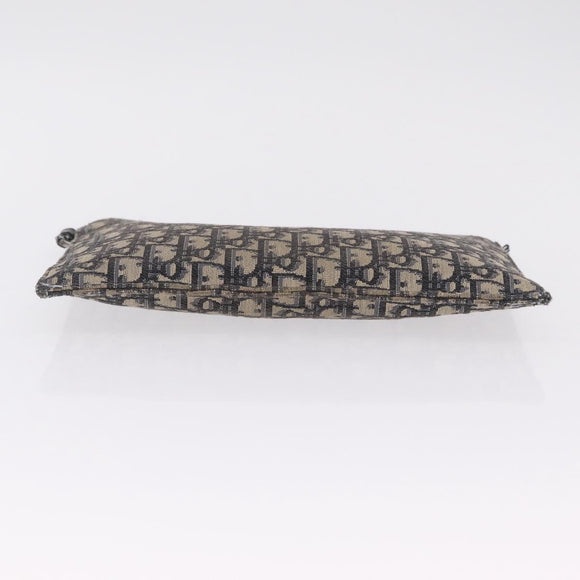 Christian Dior Oblique Clutch Bag Canvas Navy Silver Auth bs37922