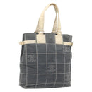 CHANEL Choco Bar Tote Bag Canvas Gray Gold CC Auth bs37923-1