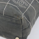 CHANEL Choco Bar Tote Bag Canvas Gray Gold CC Auth bs37923-12