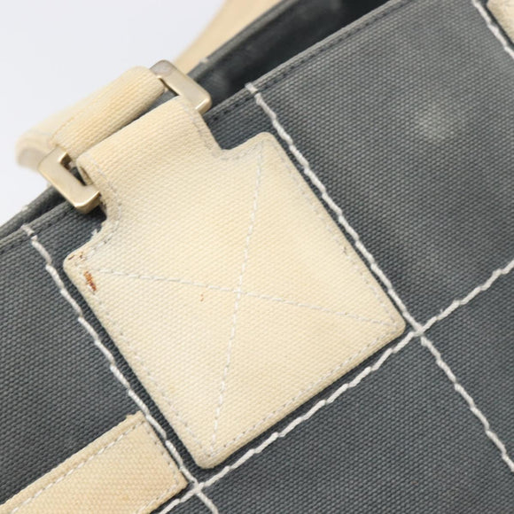 CHANEL Choco Bar Tote Bag Canvas Gray Gold CC Auth bs37923