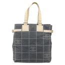CHANEL Choco Bar Tote Bag Canvas Gray Gold CC Auth bs37923-2
