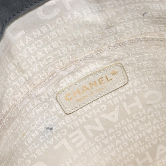 CHANEL Choco Bar Tote Bag Canvas Gray Gold CC Auth bs37923
