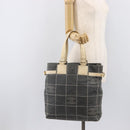 CHANEL Choco Bar Tote Bag Canvas Gray Gold CC Auth bs37923-28