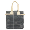 CHANEL Choco Bar Tote Bag Canvas Gray Gold CC Auth bs37923-3