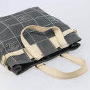 CHANEL Choco Bar Tote Bag Canvas Gray Gold CC Auth bs37923-6