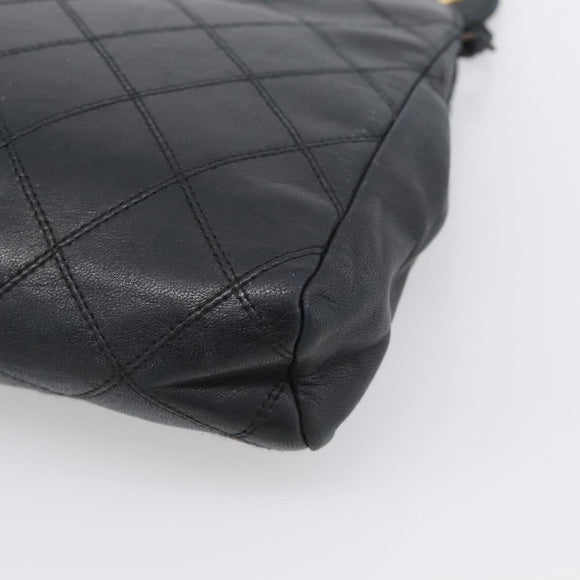 CHANEL Bicolore Clutch Bag Lamb Skin Black Gold Tone CC Auth bs37924