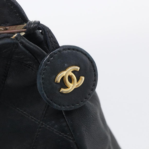 CHANEL Bicolore Clutch Bag Lamb Skin Black Gold Tone CC Auth bs37924