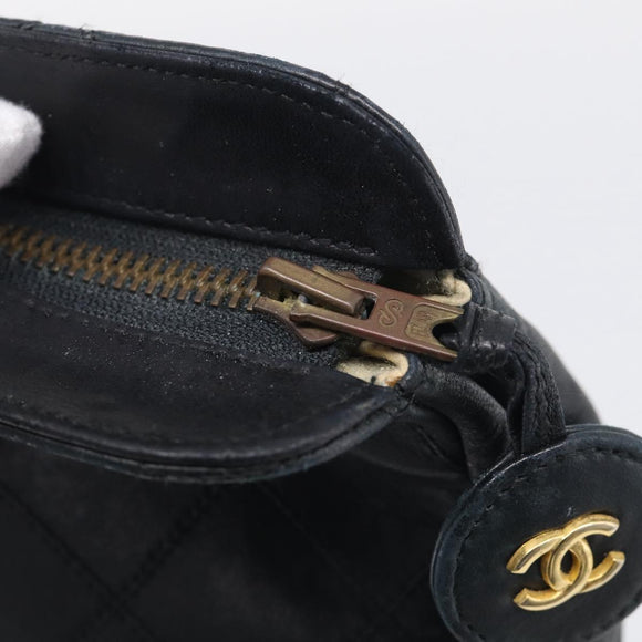 CHANEL Bicolore Clutch Bag Lamb Skin Black Gold Tone CC Auth bs37924