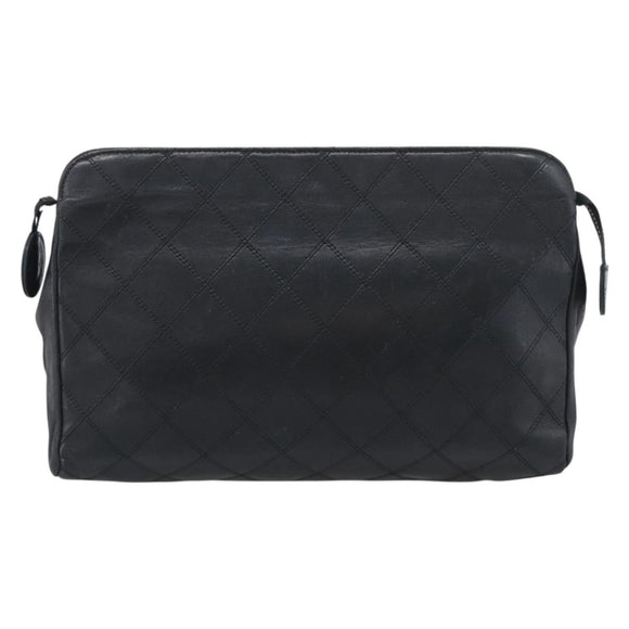 CHANEL Bicolore Clutch Bag Lamb Skin Black Gold Tone CC Auth bs37924