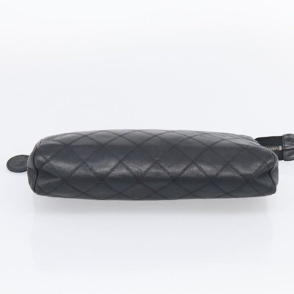 CHANEL Bicolore Clutch Bag Lamb Skin Black Gold Tone CC Auth bs37924