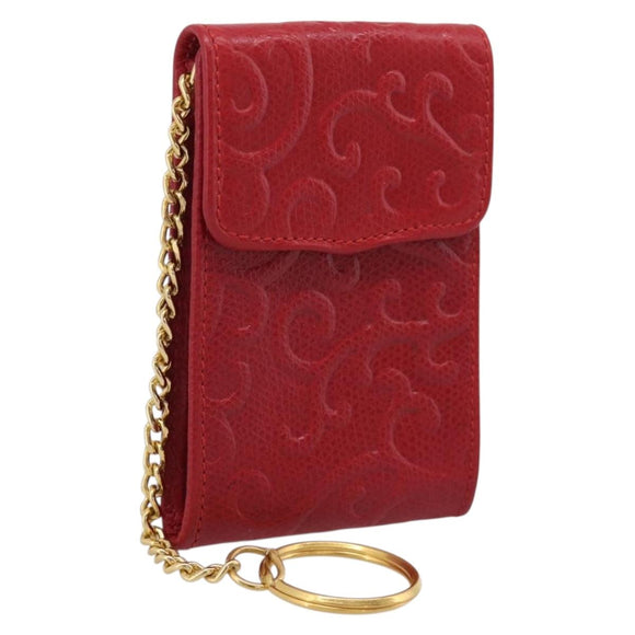 Saint Laurent Arabesque Pattern Coin Purse Leather Red Gold Tone Auth bs37943