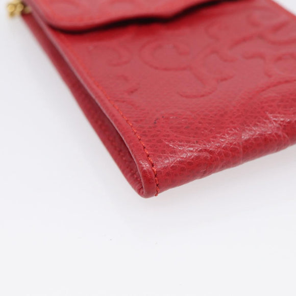 Saint Laurent Arabesque Pattern Coin Purse Leather Red Gold Tone Auth bs37943