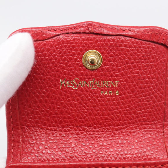 Saint Laurent Arabesque Pattern Coin Purse Leather Red Gold Tone Auth bs37943