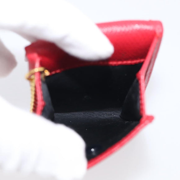 Saint Laurent Arabesque Pattern Coin Purse Leather Red Gold Tone Auth bs37943