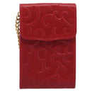 Saint Laurent Arabesque Pattern Coin Purse Leather Red Gold Tone Auth bs37943-2
