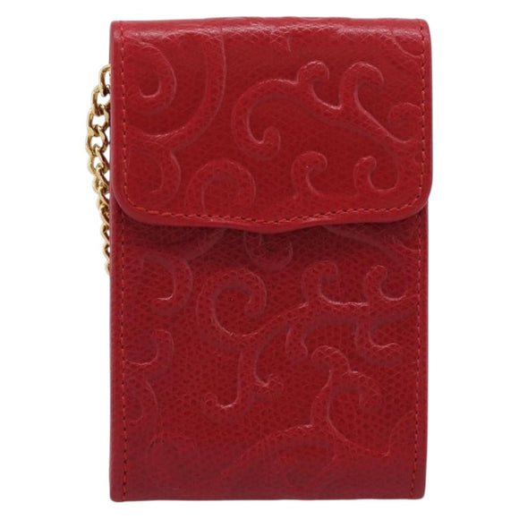 Saint Laurent Arabesque Pattern Coin Purse Leather Red Gold Tone Auth bs37943