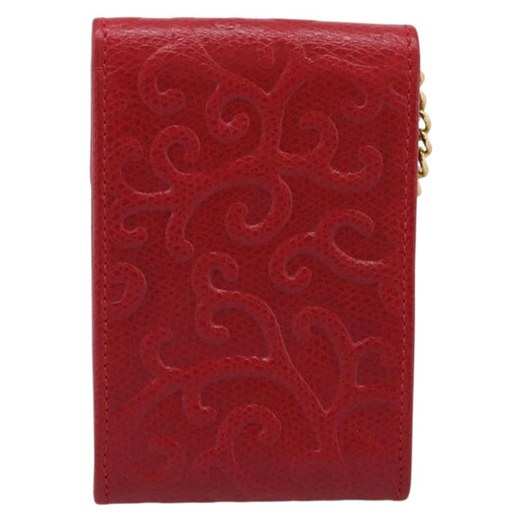 Saint Laurent Arabesque Pattern Coin Purse Leather Red Gold Tone Auth bs37943