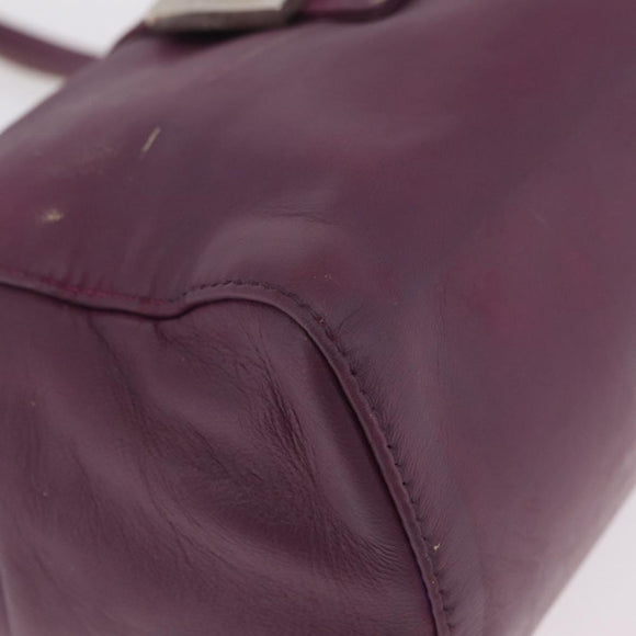 FENDI Hand Bag Leather Purple Silver Auth bs37945