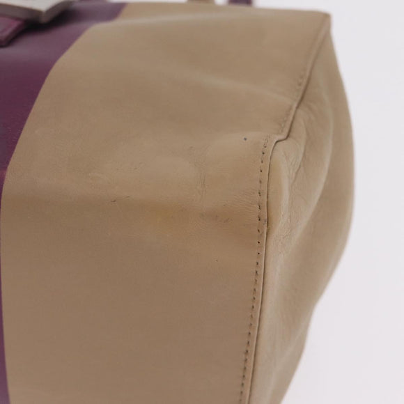 FENDI Hand Bag Leather Purple Silver Auth bs37945