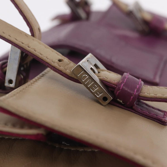 FENDI Hand Bag Leather Purple Silver Auth bs37945