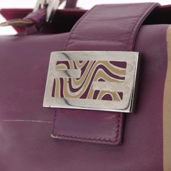 FENDI Hand Bag Leather Purple Silver Auth bs37945