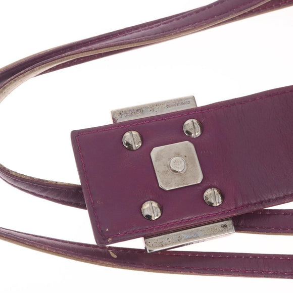 FENDI Hand Bag Leather Purple Silver Auth bs37945