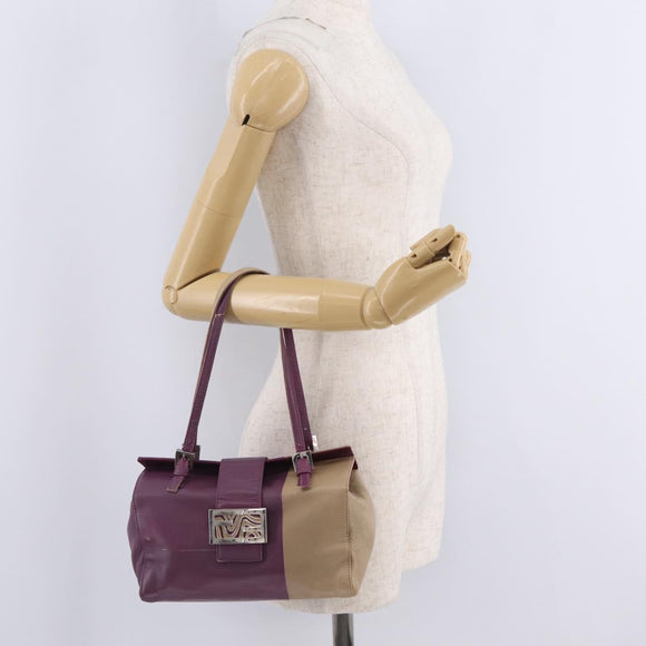 FENDI Hand Bag Leather Purple Silver Auth bs37945