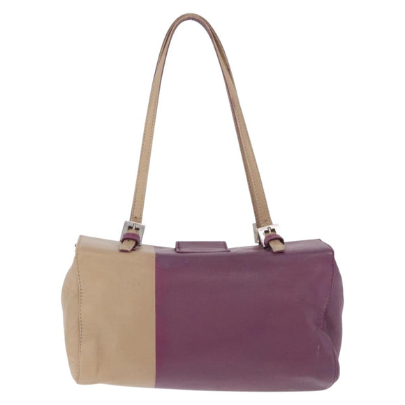 FENDI Hand Bag Leather Purple Silver Auth bs37945