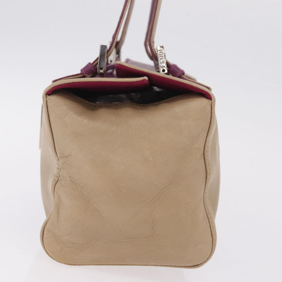 FENDI Hand Bag Leather Purple Silver Auth bs37945