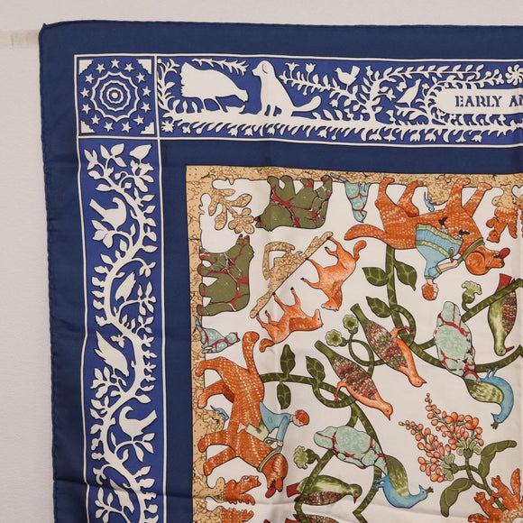HERMES Carre 90 Scarf ""EARLY AMERICA"" Silk Blue Auth bs37948
