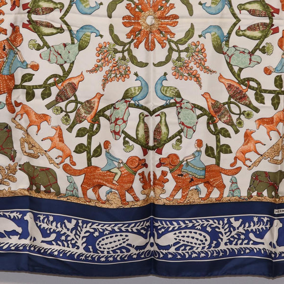 HERMES Carre 90 Scarf ""EARLY AMERICA"" Silk Blue Auth bs37948
