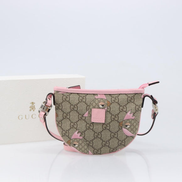 GUCCI GG Supreme Children's ZOO Papagallo PVC Beige Pink 297540 Auth bs37963A