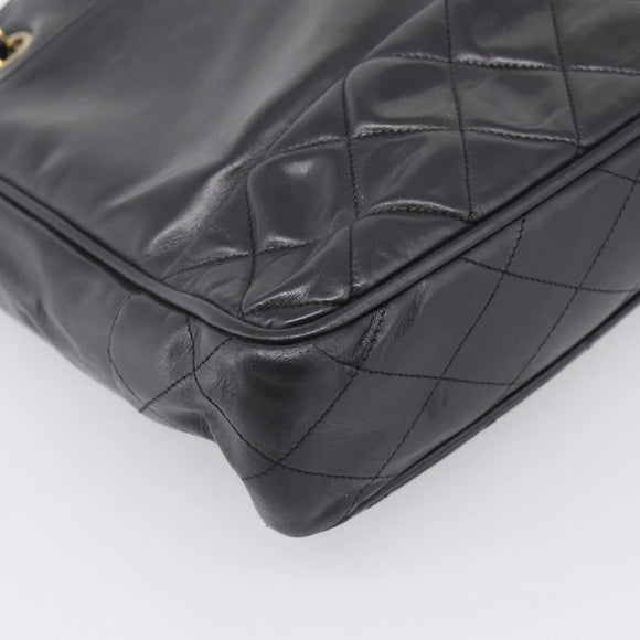 CHANEL Matelasse Chain Shoulder Bag Lamb Skin Black Gold Tone CC Auth bs37970